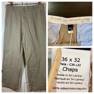 Chaps True American Chino Pants Khaki Cotton Casual Classic Fit 36x32‎
